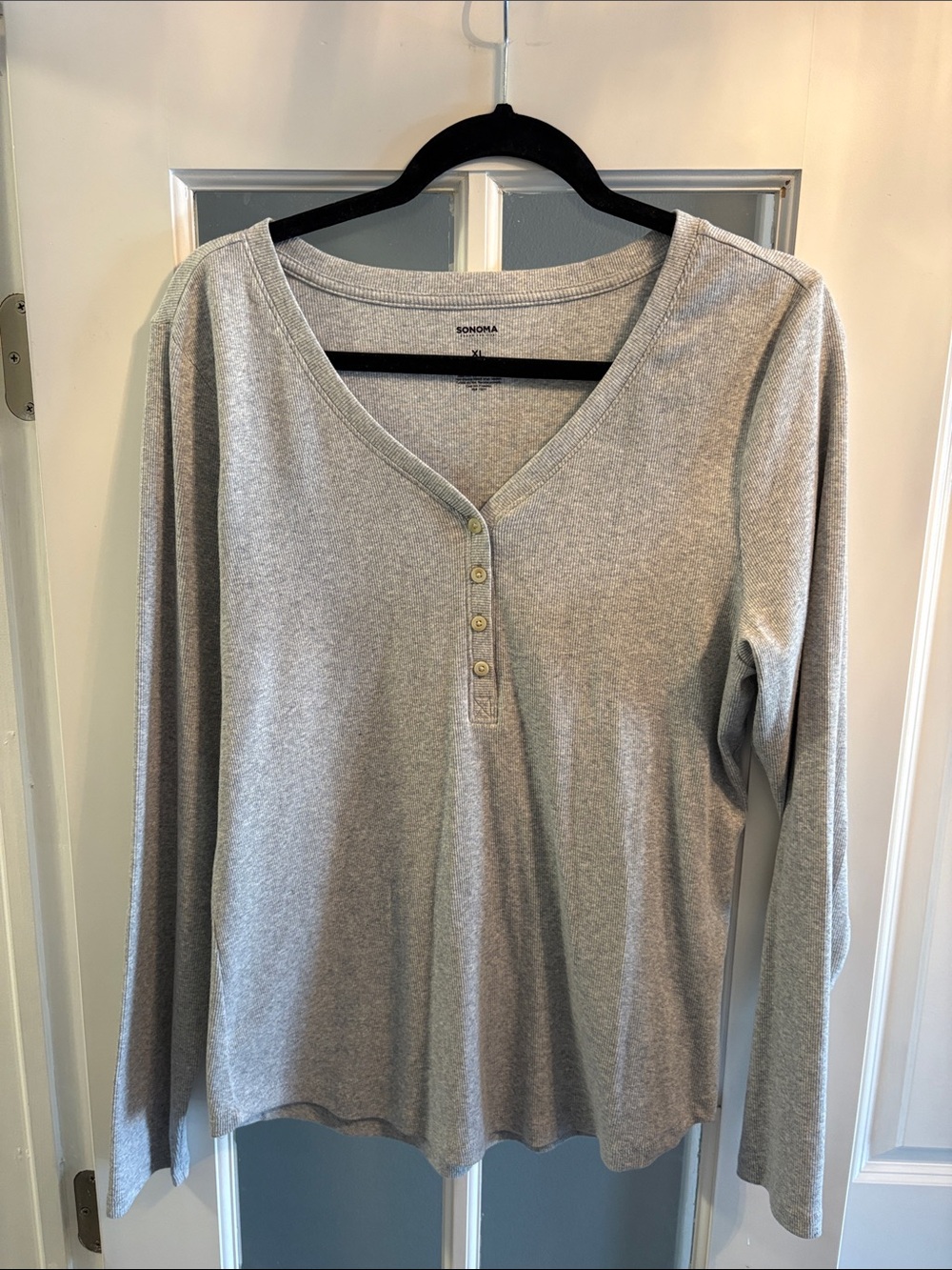 SONOMA Light Gray Long Sleeve Henley Top